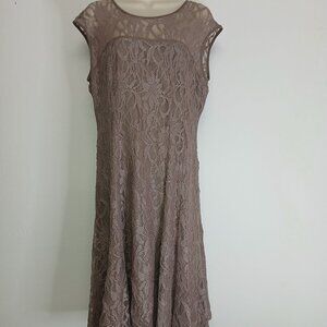 NWOT Anne Klein metallic tan Lace midi dress size 12